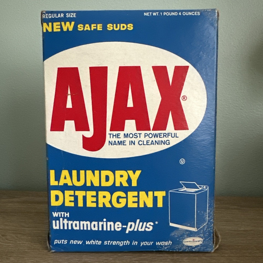 Vtg AJAX Laundry Detergent 1960's Retro 1 Lb 4 Oz Regular Size Prop NOS Unopened